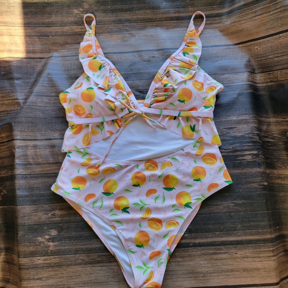 One-piece Cut-out Bathing Suit Fruit Suit Plus Size 2X